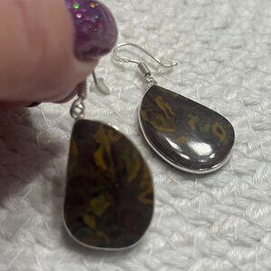 Natural FRUIT JASPER Handmade Sterling 925 Dangle Earrings #343E